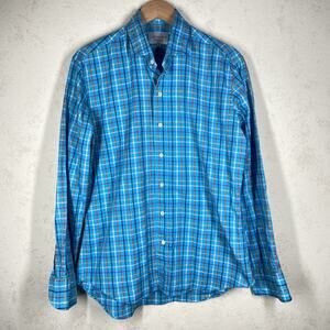 Ledbury Men's 16.5 35 Blue Check Button Down Shirt Long Sleeve